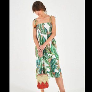 Farm Rio Palm Forest Pineapple Print Cotton Midi Dress